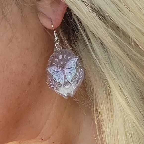 Luna Moth Moon Phase Drop Earrings - Picture 4 of 9